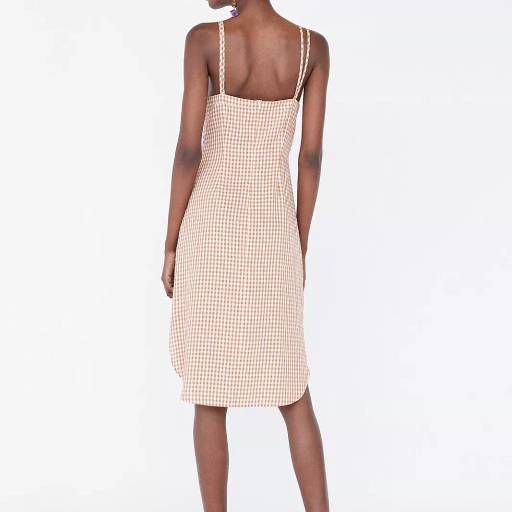 ZARA CHECKERED DRESS WITH KNOT DETAIL V NECK SIZE L NEW WITH TAGS - Picture 5 of 10